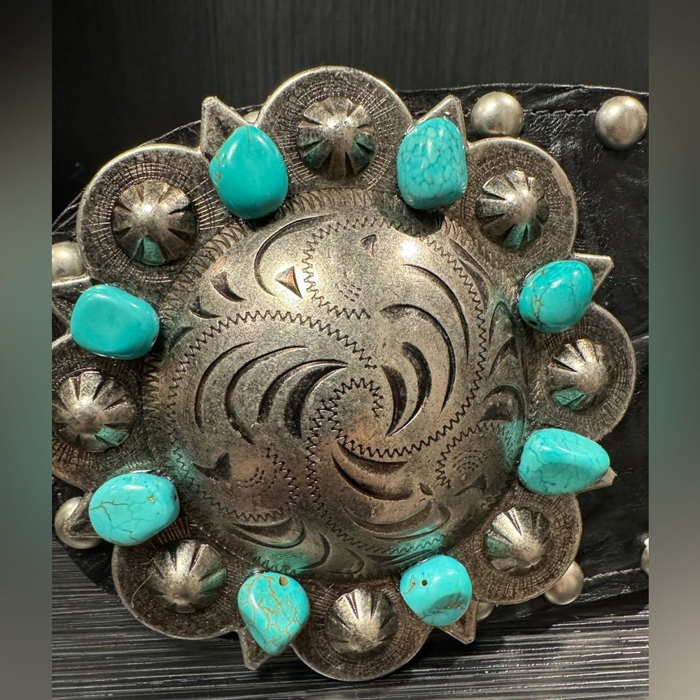 Arojo adjustable leather belt with turquoise style stone